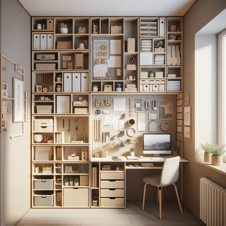 wall-mounted storage for tiny office spaces